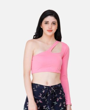 Scorpius Pink One Shoulder Crop Top