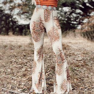 New Printed Women's Bell-bottom Pants Fashionable All-match Outer Wear Tight Wide Leg - Versatile Print