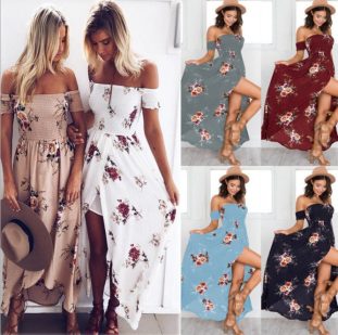 Women's Boho Style Long Off-Shoulder Beach Summer Dress