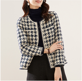 Button Lapel Casual Warm Plaid Long Wool Coat