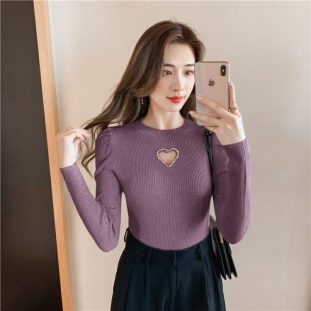New Hollow Heart Beaded Knitted Bottom Shirt For Women