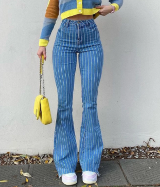 Autumn Fashion Women's Street Retro Hot Girl Style Striped Bell Bottom Pants - Seasonal Trend